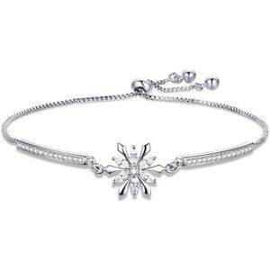 Snowflake Tennis Bracelet Womens White Gold Plated Cubic Zirconia Adjustable
